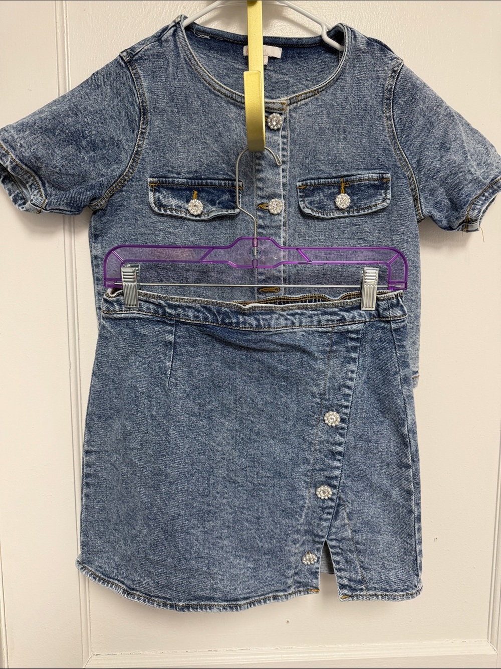 GB girls Blue Acid-Wash Denim Top and Skirt Set